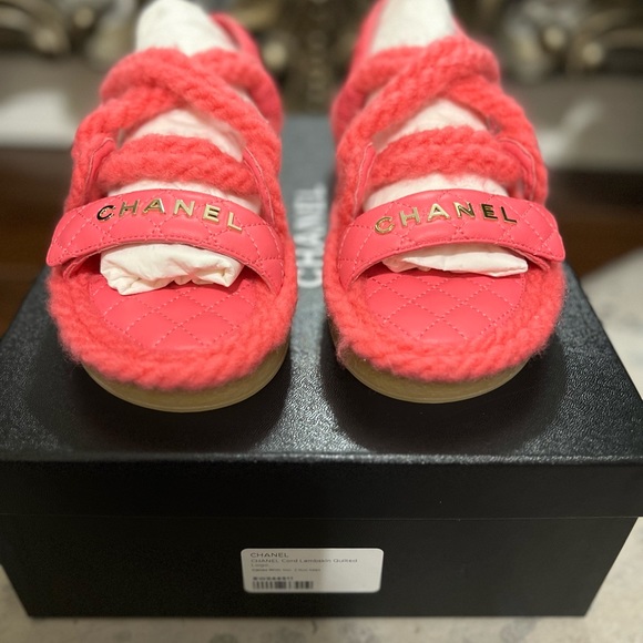Chanel Cord Lambskin Quilted Logo Pink Sandals in 36.5 - Picture 8 of 13